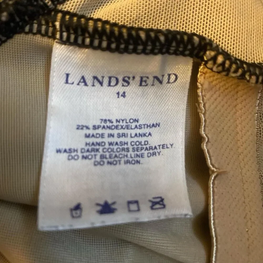 Lands' End Tugless X-Back Swimsuit Black White Piping EUC Size 14 Sporty - Picture 8 of 13